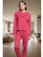 Pamuklu Örme Pijama Takımı Kalpli Desen Lastikli Paça Rahat Uyku Uzun Ömürlü Yüksek Kalite 1