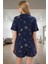 Rahat %100 Pamuklu Pijama Takımı Galaksi Desenli Şort ve Gömlek Dayanıklı Malzeme 3