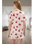 Yazlık %100 Pamuklu Pijama Takımı Kalpli Desenli Volanlı Şort ve Gömlek Modern Stil 3
