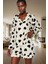 Rahat Kalpli Desenli Viskon Pijama Takımı Şortlu ve Uzun Kollu Dayanıklı Malzeme Şık 1