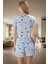 Kalpli Desenli Pijama Takımı Yumuşak Örme Kumaş Lastikli Şort 2'li Takım Premium Kalite 1