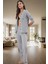 Baskılı Örme Pijama Takımı Pamuklu Regular Uzun Paça Gömlek Yaka Ev Konforu Konforlu Kesim 2