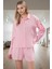 Rahat Viskon Pijama Takımı Bağlamalı Uzun Kollu Şortlu Homewear Kullanım 2