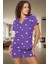Kısa Kollu Pamuklu Pijama Takımı Kalpli Desenli Regular Kalıp Yazlık Ev Giyim Özenle Seçilmiş 2
