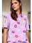 Pamuklu Dudak Desenli Örme Pijama Takımı Yazlık Rahat 2'li Set Premium Kalite 1