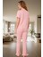 Rahat %100 Pamuklu Leopar Pijama Takımı Kısa Kollu Gömlek ve Boru Paça Pantolon Zarifane Tasarım 3