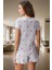 Kalpli Desenli Pijama Takımı Yumuşak Örme Kumaş Lastikli Şort 2'li Takım Premium Kalite 3