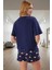 Yazlık %100 Pamuklu Kadın Pijama Takımı Ayıcıklı Desen Boru Paça Şort Bisiklet Yaka Trend Tasarım 3