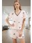 Pamuklu Rahat Kalıp Pijama Takımı Kalpli Desenli Yazlık Homewear Profesyonel Görünüm 2