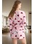 Pamuklu Ipliği Boyalı Kalpli Pijama Takımı Rahat ve Şık Homewear Özel Tasarım 1