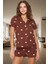 Kısa Kollu Pamuklu Pijama Takımı Kalpli Desenli Regular Kalıp Yazlık Ev Giyim Özenle Seçilmiş 2