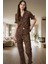 Rahat %100 Pamuklu Leopar Pijama Takımı Kısa Kollu Gömlek ve Boru Paça Pantolon Zarifane Tasarım 1