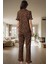 Rahat %100 Pamuklu Leopar Pijama Takımı Kısa Kollu Gömlek ve Boru Paça Pantolon Zarifane Tasarım 3
