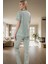 Rahat ve Şık Örme Pamuklu Çiçekli Pijama Takımı Kullanım 3