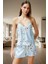 Yazlık Çok Çiçekli Pijama Takımı Saten Kumaş V Yaka Kolsuz Regular Modern Stil 1