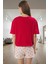 Pamuklu Kısa Kollu Pijama Takımı Kalpli Desenli Şort ve Üst Özenle Seçilmiş 2