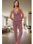 Ince Askılı Pijama Takımı %64 Polyester %33 Pamuk %3 Viskoz Karışımı Boru Paça Rahat ve Şık 2