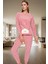 Yumuşak Polar Kumaşlı 3lü Pijama Takımı Kalpli Desenli Kışlık Set Trend Tasarım 1