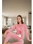 Yumuşak Polar Kumaşlı 3lü Pijama Takımı Kalpli Desenli Kışlık Set Trend Tasarım 3