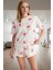 Homewear %100 Pamuklu Kalp Desenli Pijama Takımı Regular Kalıp Şık Görünüm 2