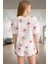 Homewear %100 Pamuklu Kalp Desenli Pijama Takımı Regular Kalıp Şık Görünüm 3