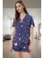 Rahat ve Şık Kalpli Pijama Takımı Pamuklu Örme Kumaş Kısa Kol Dayanıklı Malzeme 1