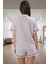 Pamuklu Pijama Takımı Kalpli Desen Kısa Kol Boru Paça Şort Rahat ve Şık Mükemmel Uyum 3