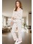 Kadın Kalpli Desenli Pamuklu Pijama Takımı Rahat Ev Giyim Seti Kış Mevsimi Kullanım 2
