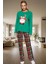 Kadın Kışlık %100 Pamuklu Pijama Takımı Rahat Yılbaşı Baskısı Konforlu Kesim ve Şık 2