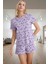 Kadın Çiçekli Fitilli Pijama Takımı Yazlık Rahat Homewear Özel Tasarım Zarif 2