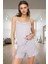 Kadın Şık Örme Pijama Takımı Ince Askılı Fitilli Kurdele Detaylı Rahat Kalıp Kullanım 1