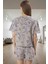 Kadın Waffle Kumaş Çiçek Desenli Pijama Takımı Rahat Yazlık Örme Modern Stil Özel Tasarım 2