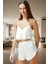 Kadın Ince Askılı Dantelli Crop Saten Pijama Takımı Günlük Kullanım Için Rahat 2