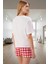 Kadın Ekose Pamuklu Şortlu Pijama Takımı Rahat Yazlık Homewear Seçkin Malzeme Kullanım 3