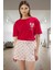 Kadın Kalpli Desenli Pamuklu Pijama Takımı Rahat ve Şık Homewear Özenle Seçilmiş 1