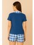 Charme Kadın Mavi Ekose Detaylı Kısa Kollu Önü Düğmeli Shortlu Pijama Takımı 4
