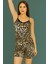 Boyraz Leopar Desenli Ip Askılı Kısa Shortlu Kadın Pijama Takımı 3