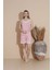 Boyraz Beyaz Pembe Çizgili Desen Dantel Detaylı Ip Askılı Kısa Shortlu Kadın Pijama Takımı 1