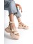 Dolgu Topuk Sandalet Kadın Dolgu Topuk Sandalet Dolgu Topuklu Bej Krem Renk Sandalet Yeni Sezon 7 cm 1
