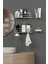 Krom Gümüş Renk Yapışkanlı 4'lü Banyo Seti Duş Rafı + Sabunluk + Diş Fırçalık Metal Set 3
