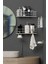 Krom Gümüş Renk Yapışkanlı 4'lü Banyo Seti Duş Rafı + Sabunluk + Diş Fırçalık Metal Set 5