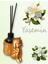 Yasemin Esanslı Oda Kokusu-Çubuklu Cam Şişe 50ML -Gold Renk Kedi Kız Figürlü Biblo Tasarım 1