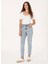 Yüksek Bel Geniş Paça Mom Fit Açık Indigo Kadın Denim Pantolon Lulya 1