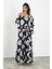 Şal Desenli Madonna Yaka Maxi Elbise Siyah 3