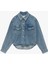 Klasik Yaka Uzun Kollu Pamuklu Düğmeli Cepli Taşlı Denim Ceket 1