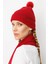 Kadın Simli Jakarlı Ponponlu Yün Şapka K.kırmızı 2