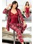 2150 Kadın Bordo Saten Empirme Sabahlıklı Pijama Takım 1