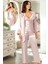 2102 Kadın Pudra Saten Sabahlıklı Pijama Takım 1