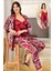 2151 Kadın Bordo Saten Empirme Sabahlıklı Pijama Takım 1