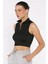 Kadın Ön Fermuarlı Likralı Crop Top Bluz P-00017761 1